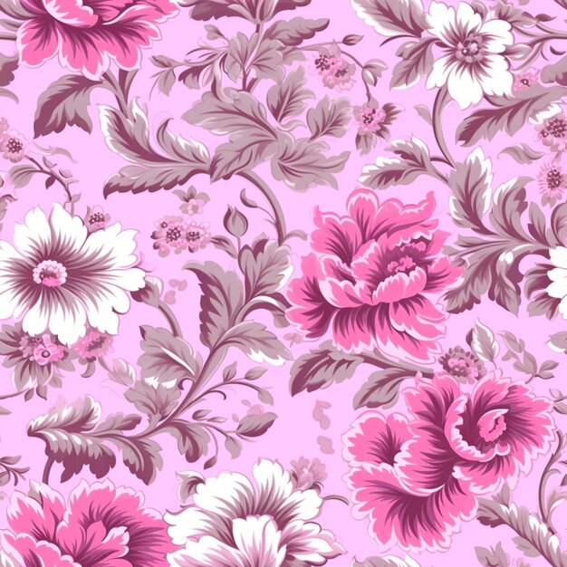 Foto un primer plano de un patrón floral rosa y gris en un fondo rosa generativo ai
