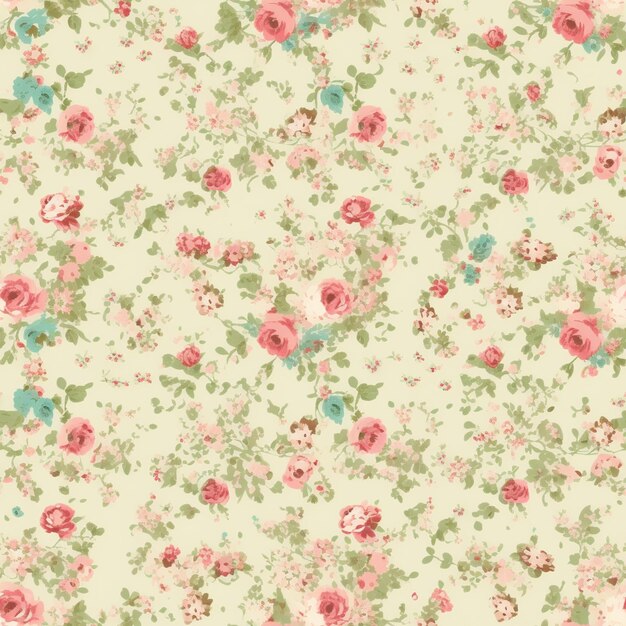 Foto un primer plano de un patrón floral con rosas rosadas sobre un fondo verde ai generativo