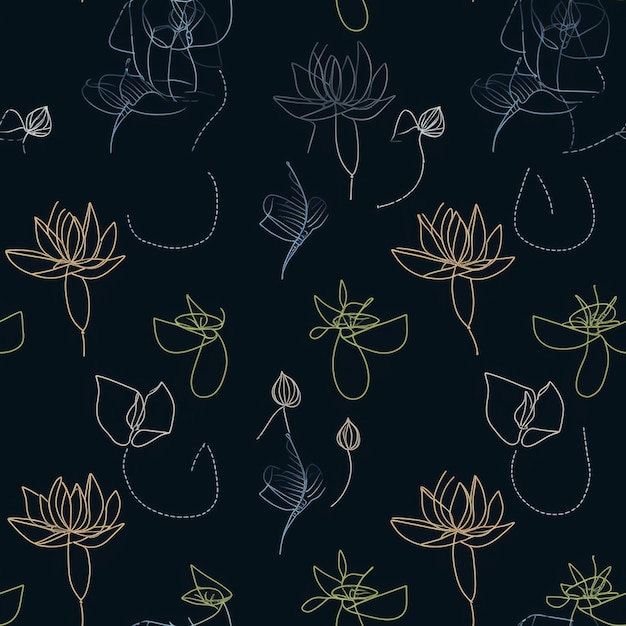Un primer plano de un patrón de flores sobre un fondo negro ai generativo