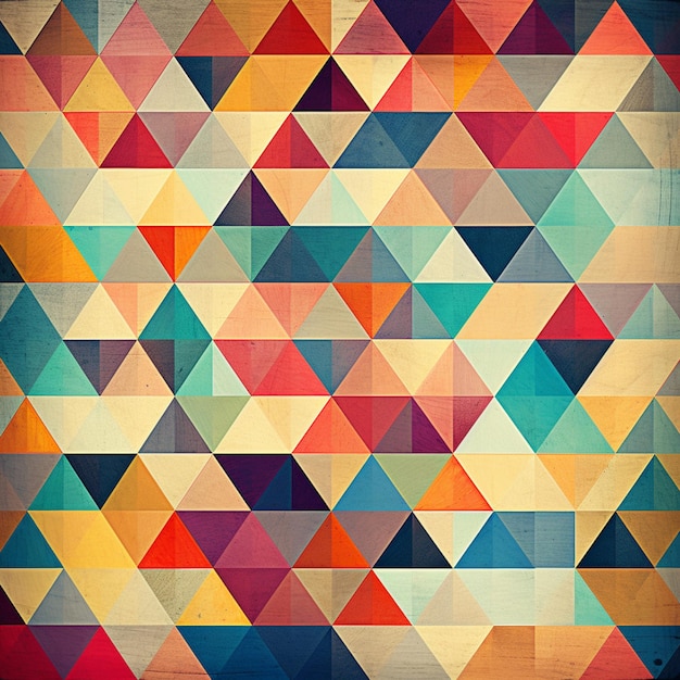un primer plano de un patrón geométrico colorido con un fondo de madera ai generativo