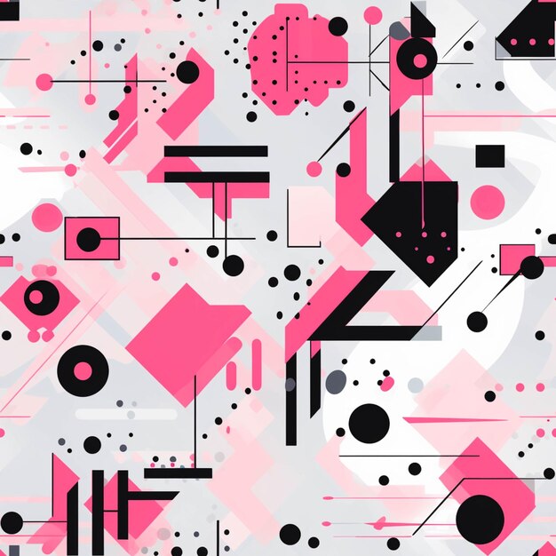 Un primer plano de un patrón geométrico rosa y negro con ai generativo de puntos negros