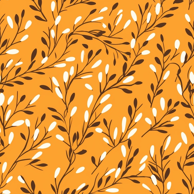 un primer plano de un patrón de hojas sobre un fondo naranja ai generativo