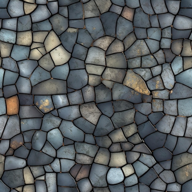 un primer plano de un patrón de mosaico con muchas piedras y piedras.