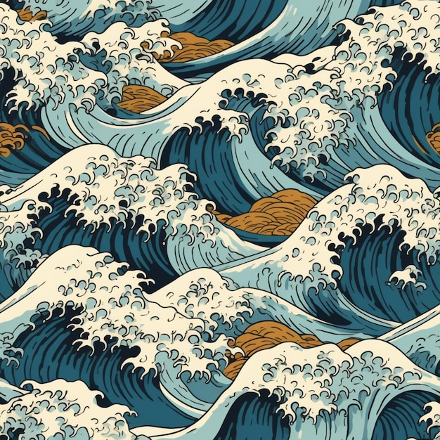 un primer plano de un patrón de ondas con un fondo marrón y azul generativ ai