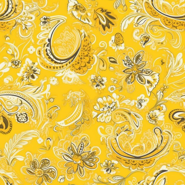 Foto un primer plano de un patrón de paisley amarillo y negro ai generativo