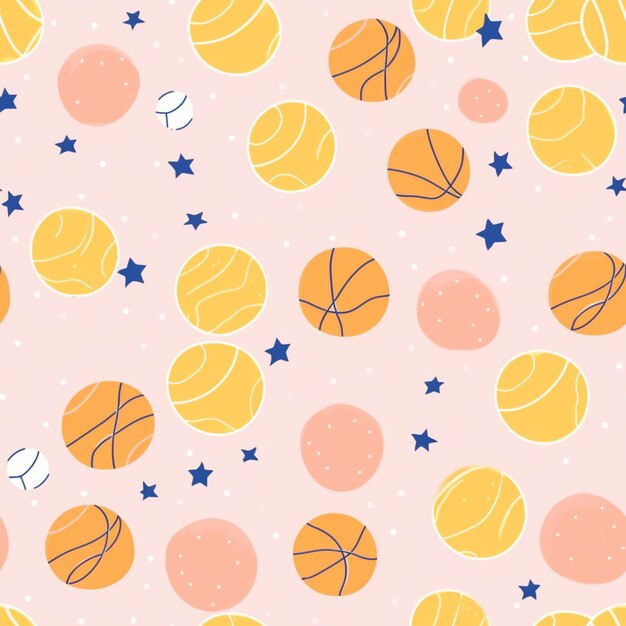 Un primer plano de un patrón de pelotas de baloncesto y estrellas generativas ai