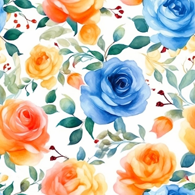 Un primer plano de un patrón de rosas de colores sobre un fondo blanco ai generativo