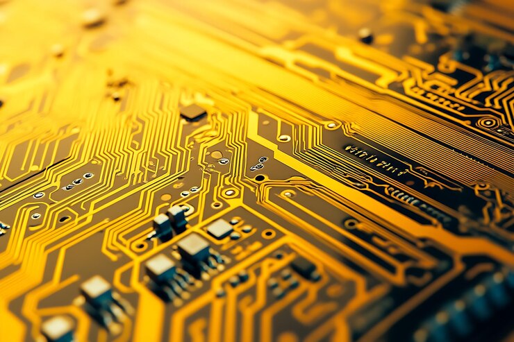 Primer plano de los patrones de las placas de circuitos brillantes