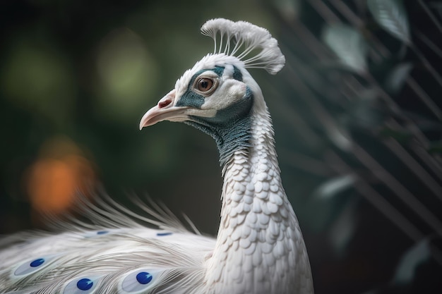 Primer plano de pavo real blanco generado por IA