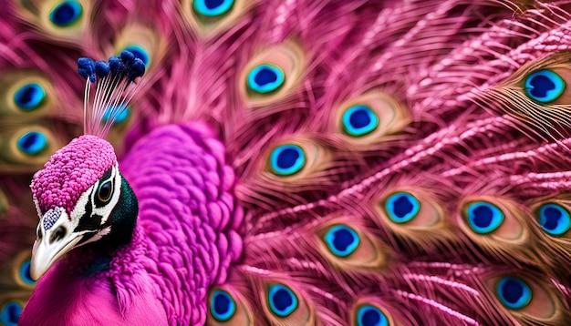 Primer plano de un pavo real rosado en el fondo