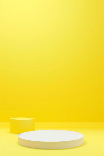 Un primer plano de un pedestal blanco sobre un fondo amarillo Diseño de maqueta