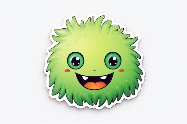 un primer plano de una pegatina de monstruo verde con una cara feliz ai generativa