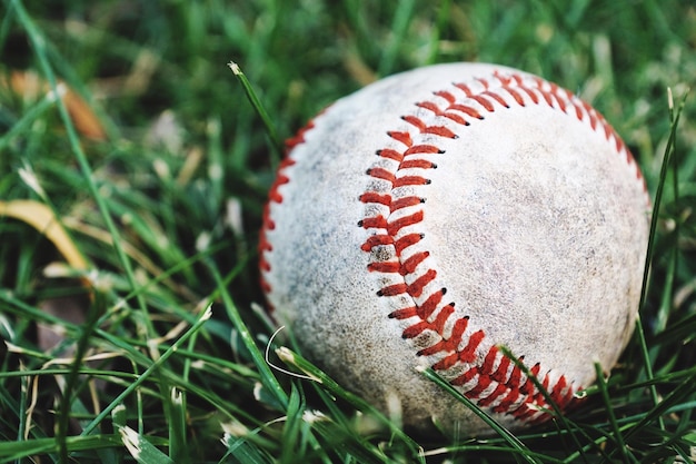 Primer plano de la pelota en el césped