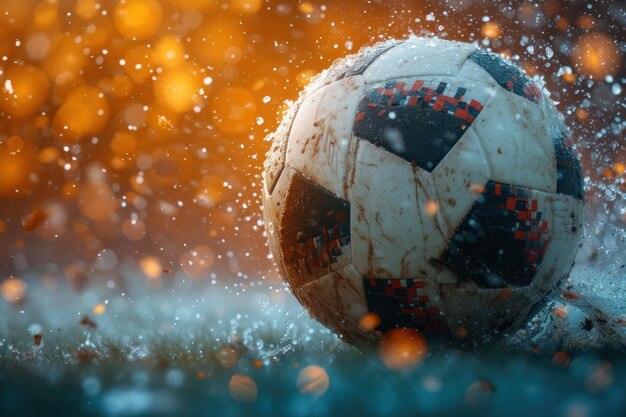 Primer plano de una pelota de fútbol en el aire que destaca la intensidad de un tiro bien ejecutado a la portería