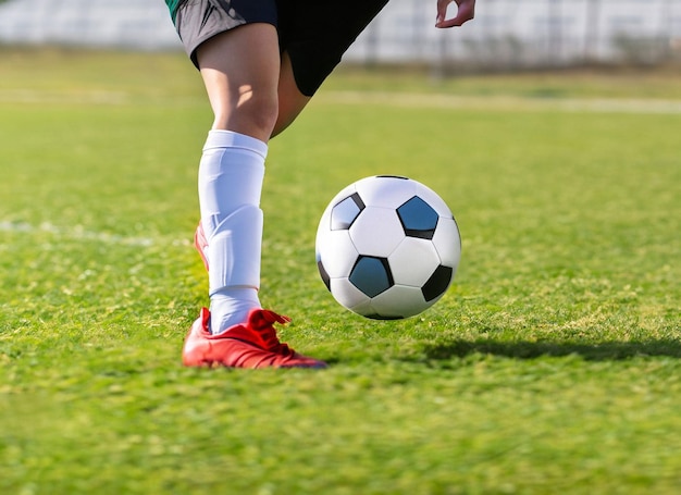 Un primer plano de una pelota de fútbol en el centro del estadio