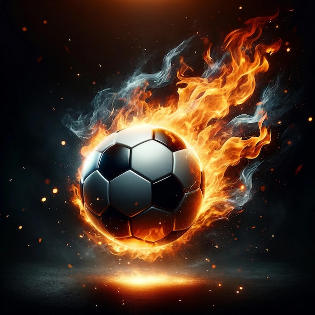 Primer plano de una pelota de fútbol envuelta en llamas