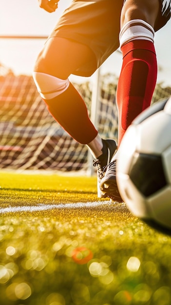 primer plano de una pelota de fútbol con un jugador