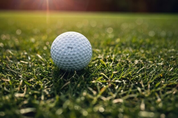 Un primer plano de una pelota de golf en el césped