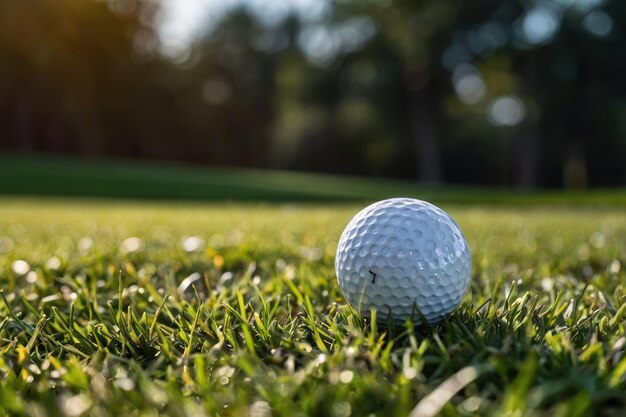 Un primer plano de una pelota de golf en el césped