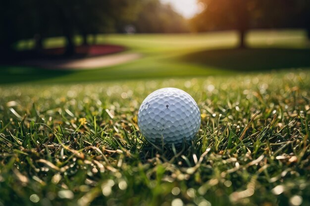 Un primer plano de una pelota de golf en el césped