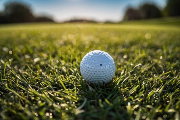 Un primer plano de una pelota de golf en el césped