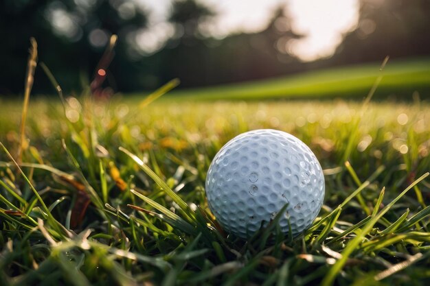 Un primer plano de una pelota de golf en el césped