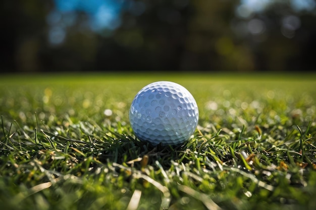 Un primer plano de una pelota de golf en el césped