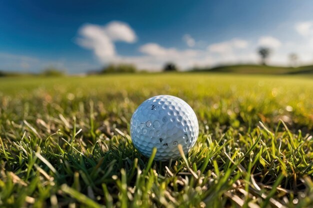 Foto un primer plano de una pelota de golf en el césped