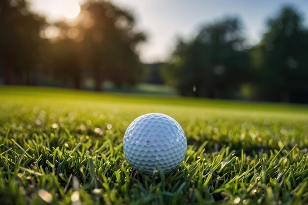 Un primer plano de una pelota de golf en el césped