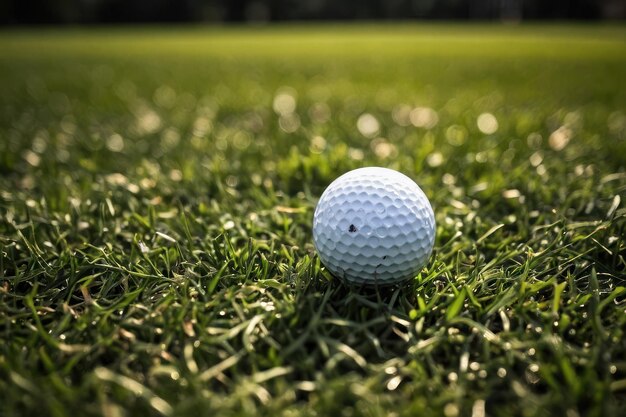 Un primer plano de una pelota de golf en el césped