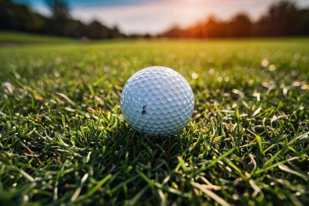 Un primer plano de una pelota de golf en el césped