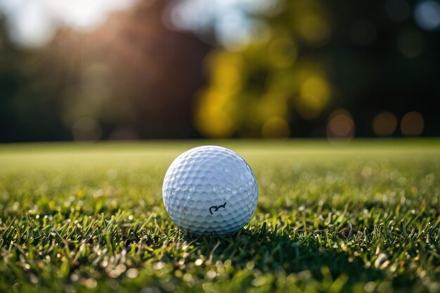 Un primer plano de una pelota de golf en el césped