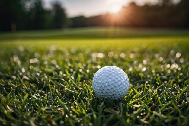 Un primer plano de una pelota de golf en el césped