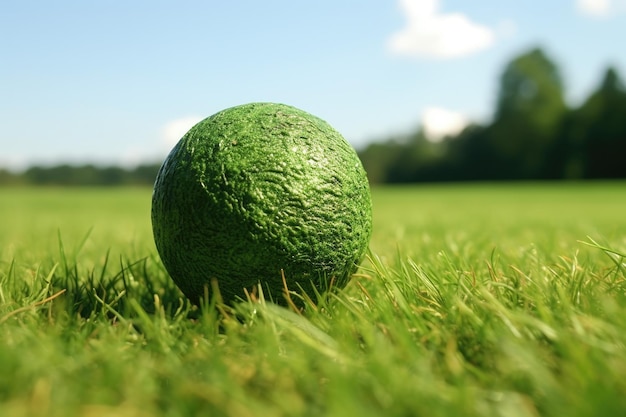 Foto un primer plano de una pelota de marn grook contra un fondo de campo verde