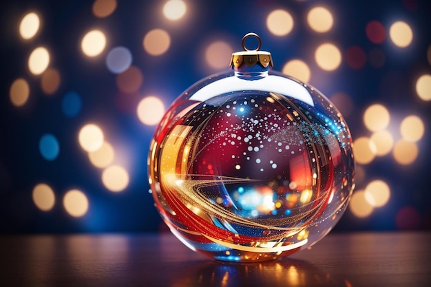 Primer plano de una pelota de Navidad de vidrio en un fondo de luz abstracta