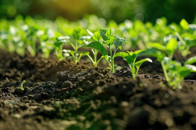 Un primer plano de una pequeña planta verde en la tierra