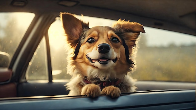 Primer plano de un perro asomando desde un coche