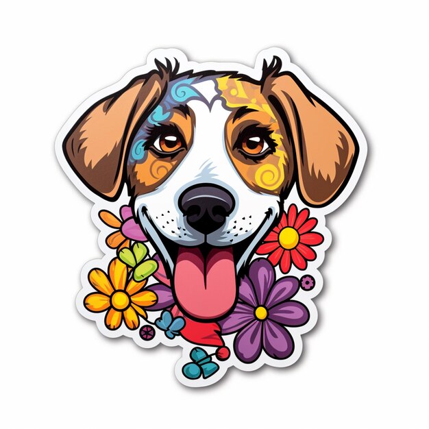 Foto un primer plano de un perro con un collar de flores y un collar generativo de flores