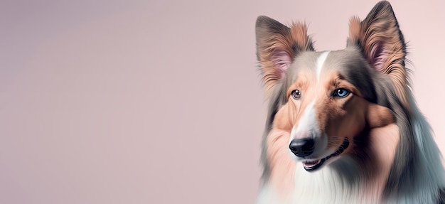Primer plano de un perro Collie con un fondo pastel Foto de moda de perro IA generativa