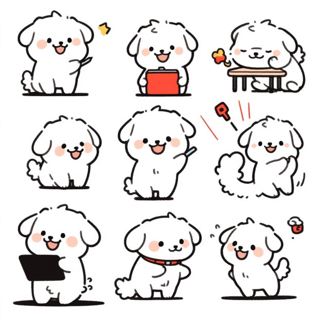 un primer plano de un perro de dibujos animados con diferentes expresiones ai generativa