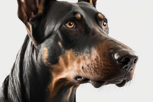 Primer plano de un perro Doberman Pinscher marrón negro con fondo blanco AI generativo AIG16