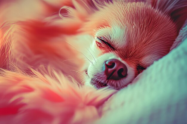 Foto un primer plano de un perro durmiendo en una cama