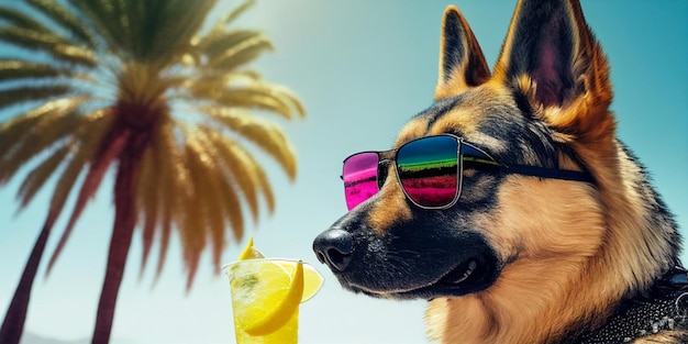 Un primer plano de un perro con gafas de sol generativo ai