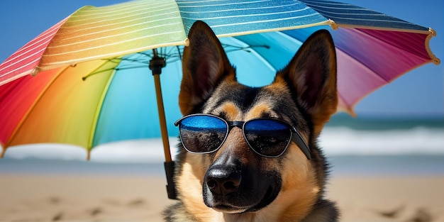 Un primer plano de un perro con gafas de sol generativo ai