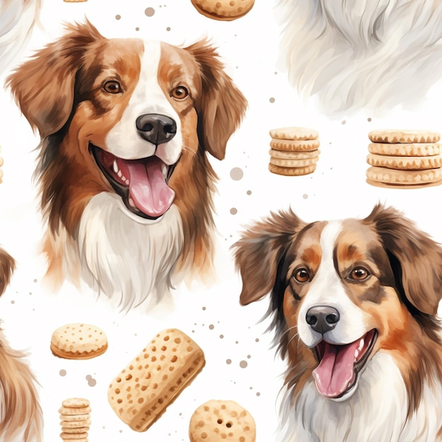 un primer plano de un perro con un montón de galletas generativa ai