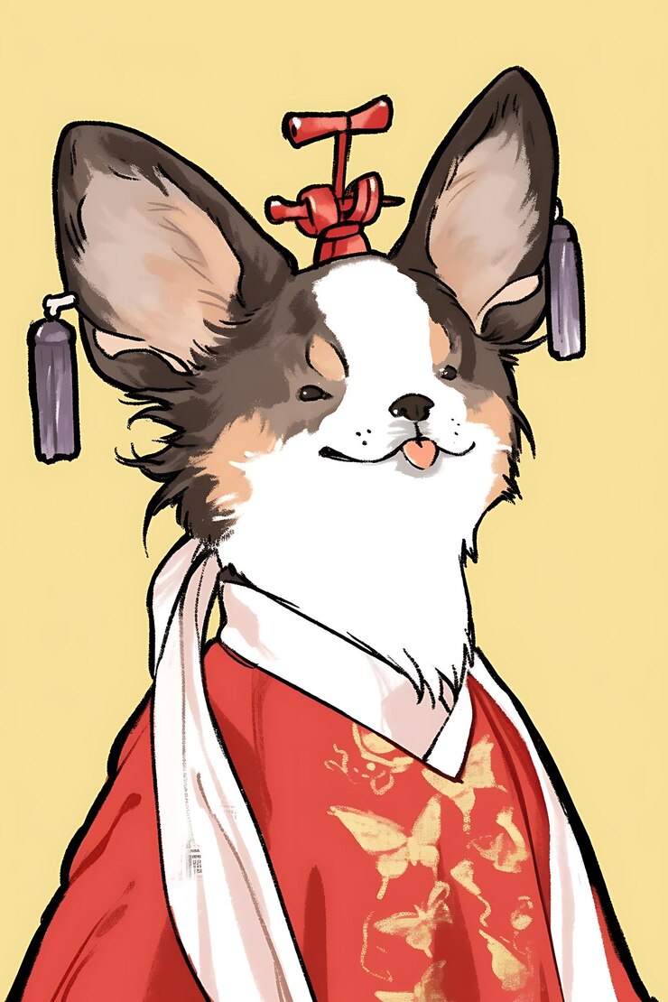 Foto un primer plano de un perro con un vestido rojo y blanco