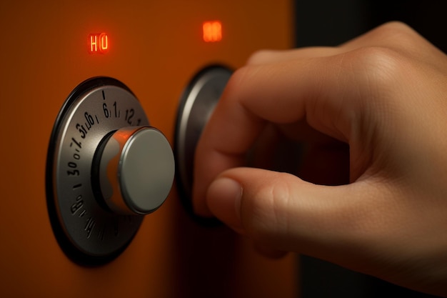Foto un primer plano de una persona ajustando un termostato para ahorrar energía