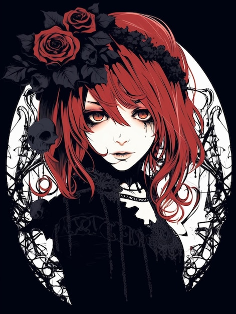 Un primer plano de una persona con cabello rojo y una flor en su cabello ai generativo