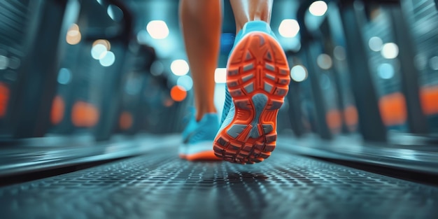 Un primer plano de una persona corriendo en una cinta de correr