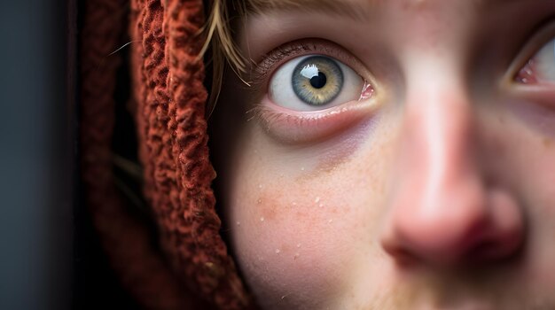 Foto un primer plano de una persona con una mirada de sorpresa en un entorno inesperado